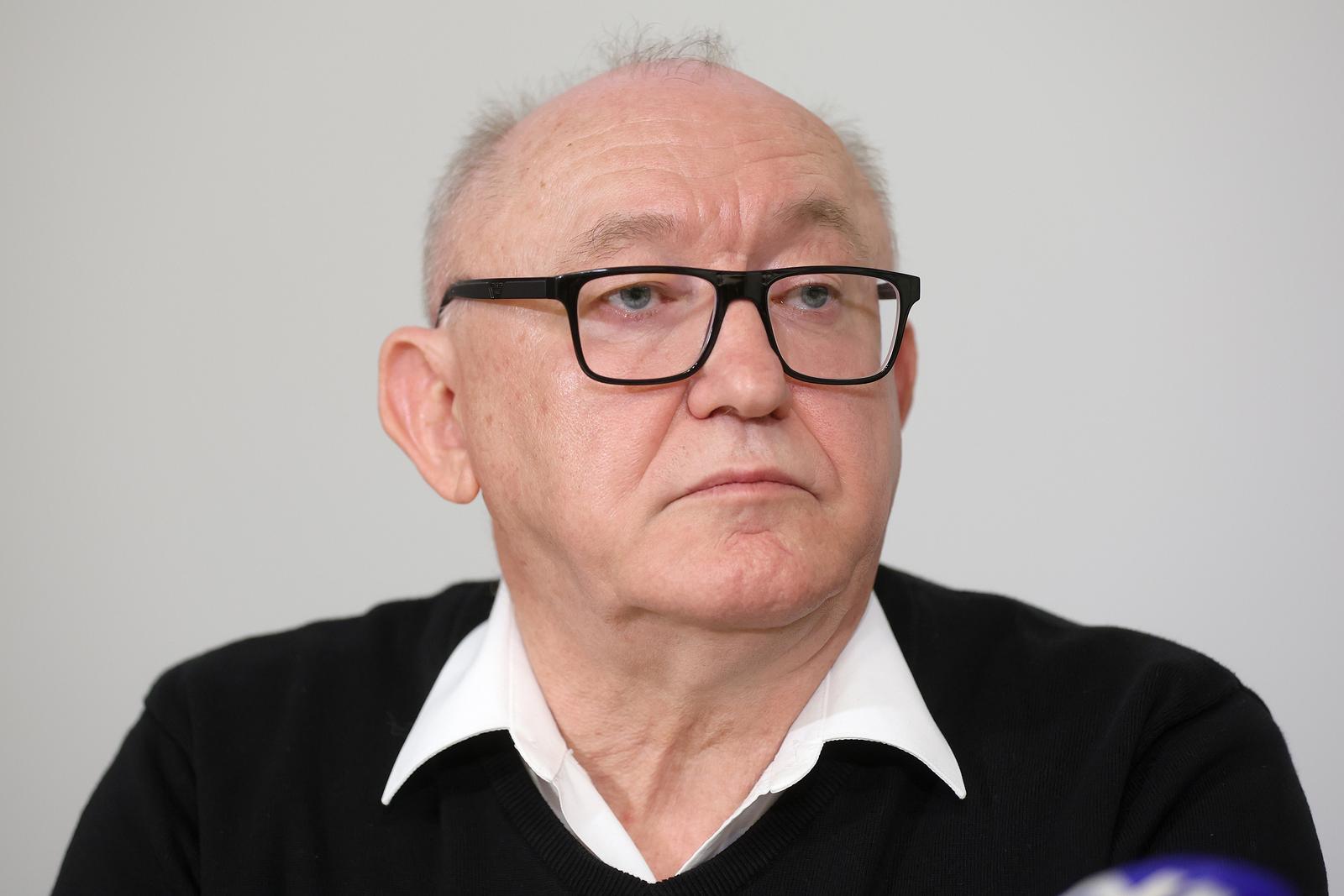 03.05.2023., Zagreb - Konferencija za medije povodom prosvjednih aktivnosti Hrvatskog strukovnog sindikata medicinskih sestara - medicinskih tehnicara i Samostalnog sindikata zdravstva i socijalne skrbi pod geslom "I mi smo zdravstvo". Stjepan Topolnjak Photo: Igor Kralj/PIXSELL