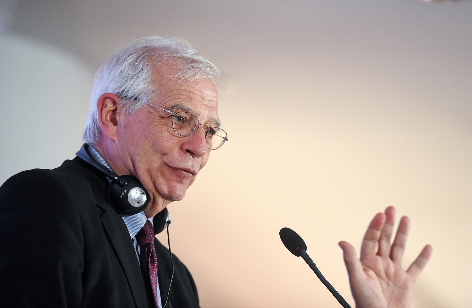 06.03.2020., Zagreb - Visoki predstavnik Europske unije za vanjske poslove i sigurnosnu politiku Josep Borrell Fontelles na konferenciji za medije u Nacionalnoj i sveucilisnoj knjiznici nakon zavrsetka Neformalnog sastanka ministara vanjskih poslova drzava clanica Europske unije. Photo: Josip Regovic/PIXSELL/EU2020HR
