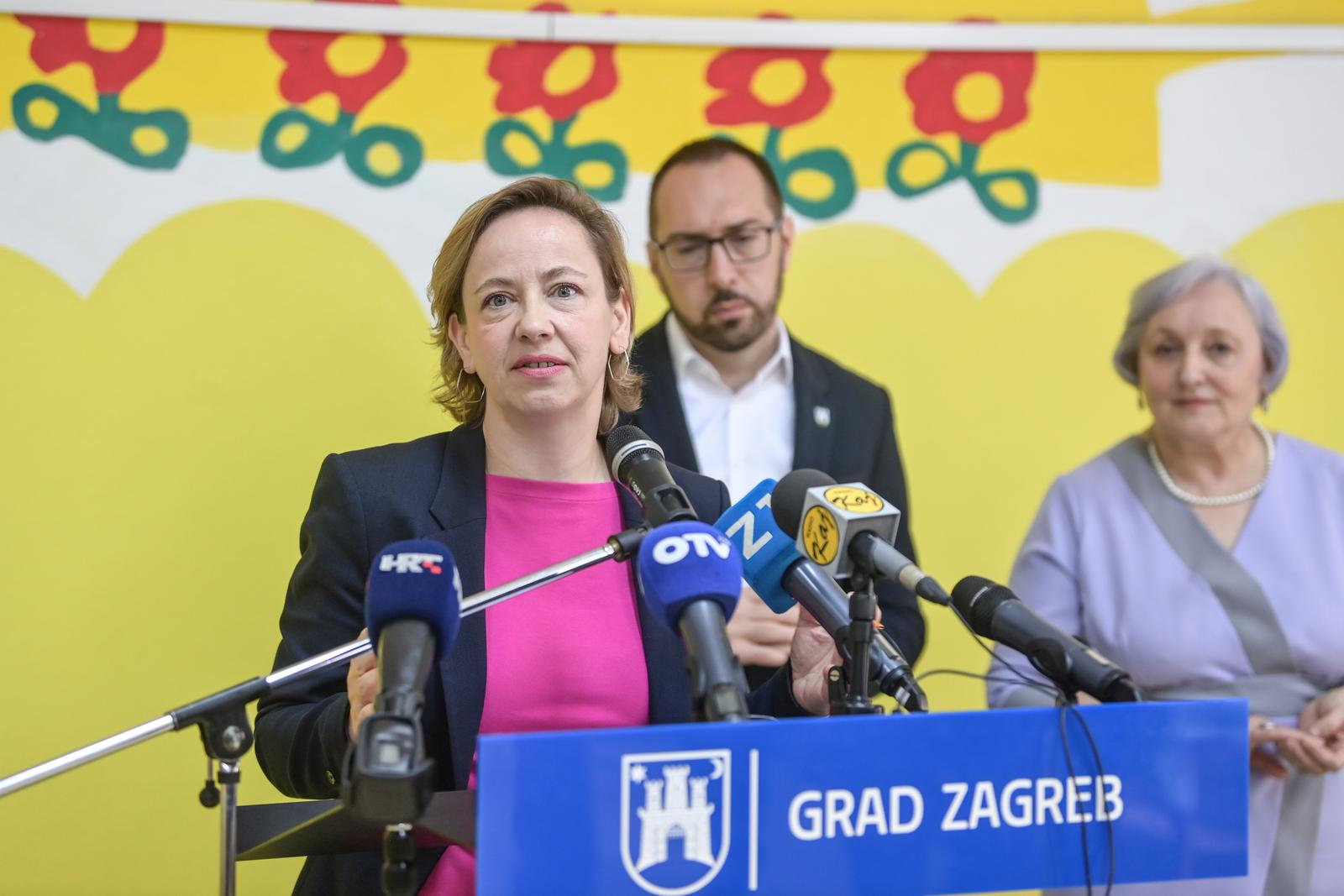 06.06.2023., Zagreb - Gradonacelnik Grada Zagreba Tomislav Tomasevic i zamjenica Danijela Dolenec posjetili su rekonstruirani Djecji vrtic Botinec, nakon cega su odrzali redovnu konferenciju za medije. Photo: Igor Soban/PIXSELL