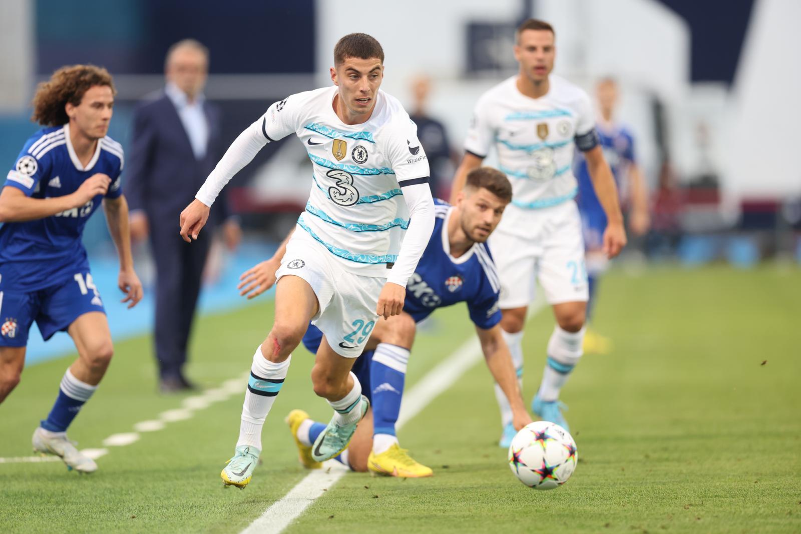 06.09.2022., stadion u Maksimiru, Zagreb - UEFA Liga prvaka, 1. kolo, skupina E, GNK Dinamo - FC Chelsea. Bruno Petkovic, Kai Havertz. Photo: Luka Stanzl/PIXSELL