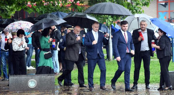 11.06.2023., Sisak - U povodu Dana Sisacko-moslavacke zupanije brojna izaslanstva polozila su vijence u Sisku kod spomen obiljezja u Parku dr. Franje Tudjmana, te u Desnom Trebarjevu kod spomen obiljezja ispred rodne kuce brace Stjepana i Antuna Radica. Ivan Celjak. Photo: Nikola Cutuk/PIXSELL