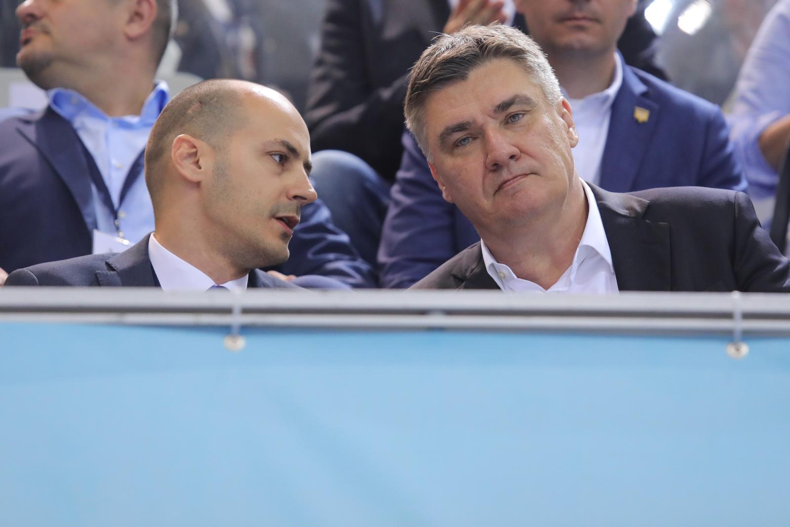 11.06.2023., Osijek - DOBRO World Cup Osijek 2023. Predsjednik Republike Zoran Milanovic pratio je finalno natjecanje Svjetskog kupa s predsjednikom Hrvatskog gimnastickog saveza Marijom Moznikom. Photo: Dubravka Petric/PIXSELL