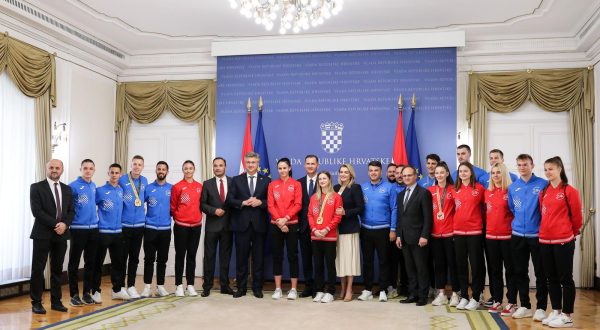 13.06.2023., Zagreb - Izaslanstvo Hrvatskog taekwondo saveza na primanju kod predsjednika Vlade RH Andreja Plenkovica u Banskim dvorima. Photo: Emica Elvedji/PIXSELL