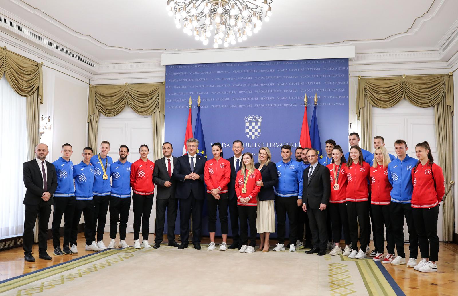 13.06.2023., Zagreb - Izaslanstvo Hrvatskog taekwondo saveza na primanju kod predsjednika Vlade RH Andreja Plenkovica u Banskim dvorima. Photo: Emica Elvedji/PIXSELL