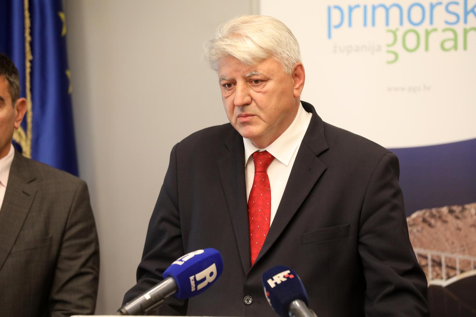 15.05.2023., Rijeka - Konferencija za medije zupana Zlatka Komadine i procelnika Ljudevita Krpana u sjedistu Primorsko goranske zupanije.  Photo: Goran Kovacic/PIXSELL
