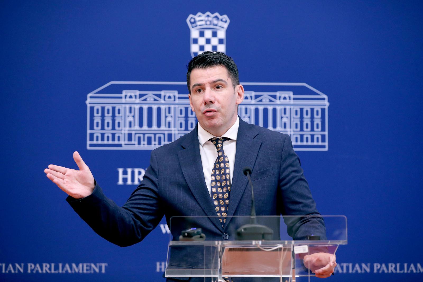 21.06.2023., Zagreb - Na konferenciji za medije odrzanoj u Saboru o temi "Novo izvjesce EU o stanju u pravosudju: Hrvatska na zacelju" govorio je Nikola Grmoja. Photo: Patrik Macek/PIXSELL