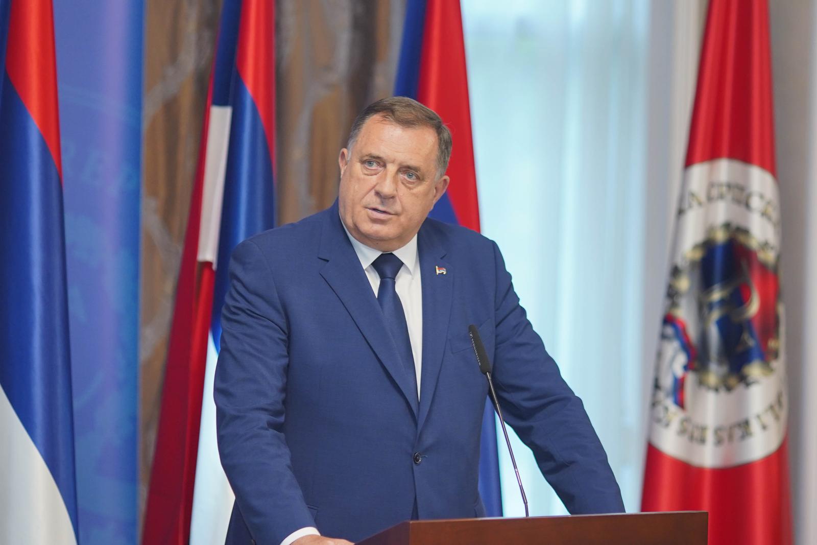 22.06.2023., Administrativni centar Vlade RS, Banjaluka (BiH) – Premijer Republike Srpske Radovan Viskovic i madjarski ministar vanjskih poslova Peter Sijarto (Peter Sziarto) potpisali su danas u Banjaluci Zajednicku izjavu o suradnji Republike Srpske i Vlade Madjarske. Nakon potpisivanja izjave, odrzana je pres konferencija na kojoj su se obratili Milorad Dodik, predsjednik RS, i Viktor Orban, premijer Madjarske.  Photo: Dejan Rakita/PIXSELL