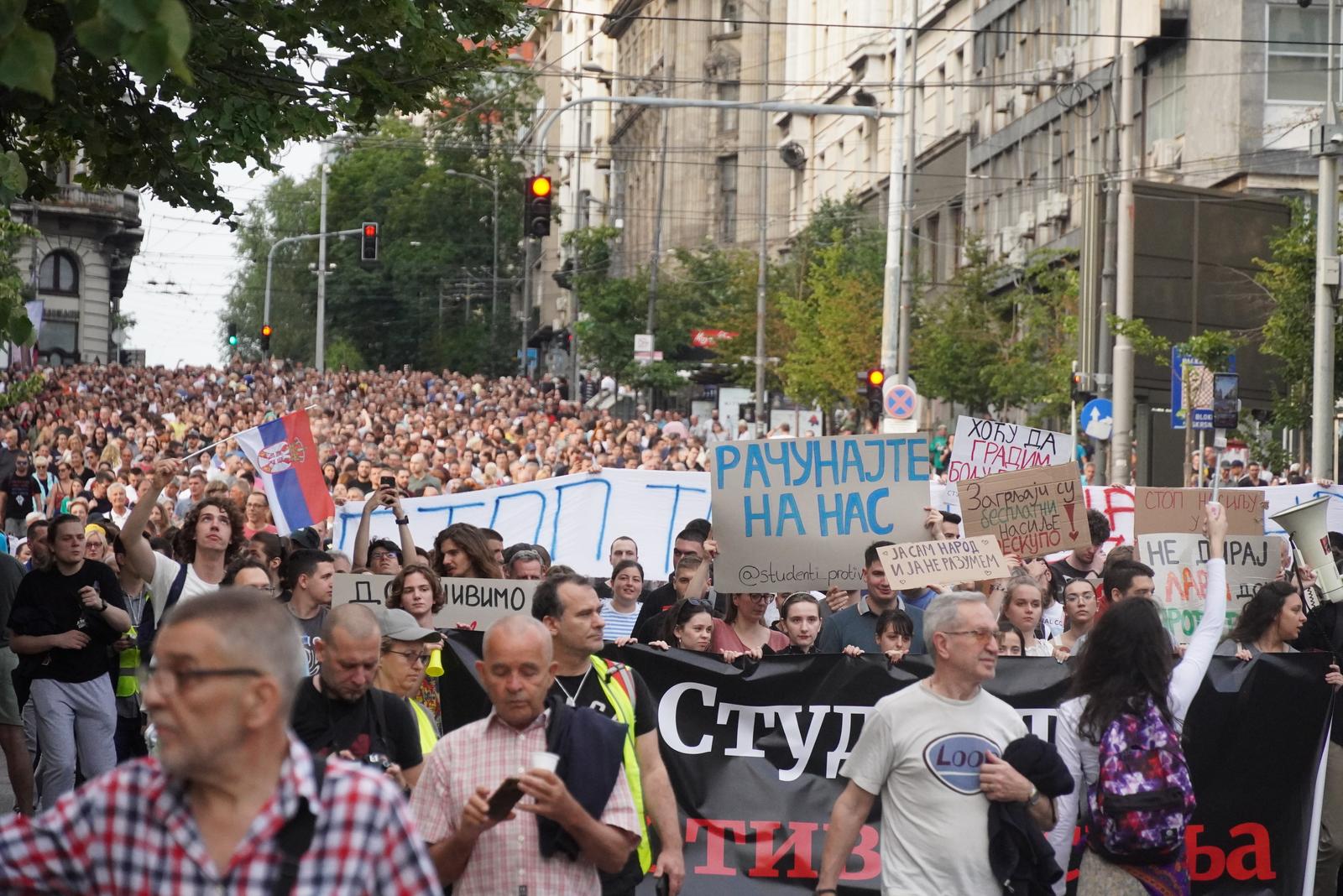 24, June, 2023, Belgrade - The eighth "Serbia against violence" protest began with the gathering of citizens in front of the House of the National Assembly, and then a walk through the streets of Knez Milos, Nemanjina, through Slavija to the Auto Command, where traffic was blocked.    

24, jun, 2023, Beograd - Okupljanjem gradjana ispred Doma Narodne skupstine poceo je osmi protest "Srbija protiv nasilja", a potom je pocela setnja ulicama Kneza Milosa, Nemanjinom, preko Slavije do Auto komande gde je blokiran saobracaj.     Photo: M.M./ATAImages/PIXSELL