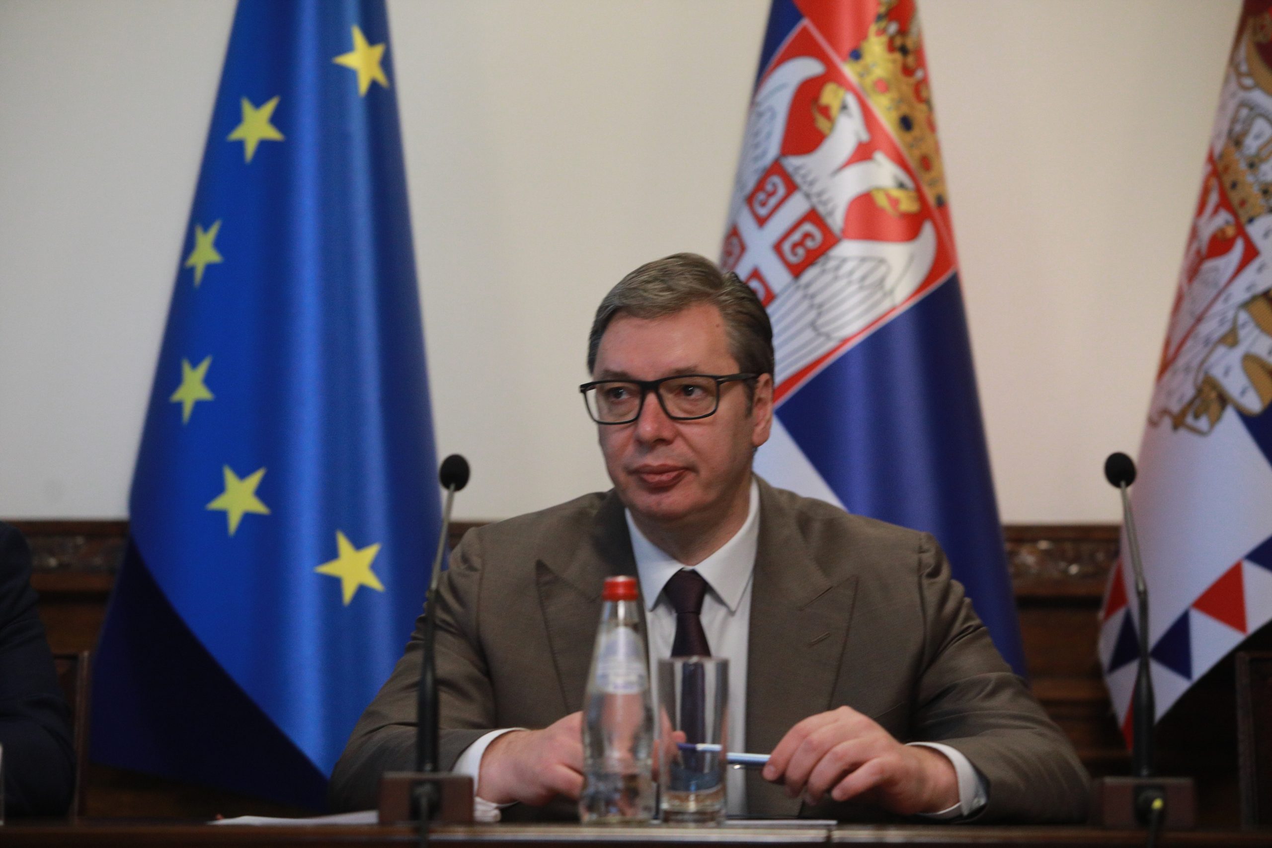 27, May, 2023, Belgrade - The President of the Republic of Serbia, Aleksandar Vucic, attended the session of the Council for National Security in the building of the General Secretariat of the President of the Republic. Aleksandar Vucic. Photo: Milos Tesic/ATAImages

27, maj, 2023, Beograd - Predsednik Republike Srbije Aleksandar Vucic prisustvovao je sednici Saveta za nacionalnu bezbednost u zgradi Generalnog sekretarijata predsednika Republike. Photo: Milos Tesic/ATAImages Photo: Milos Tesic/ATAImages/PIXSELL