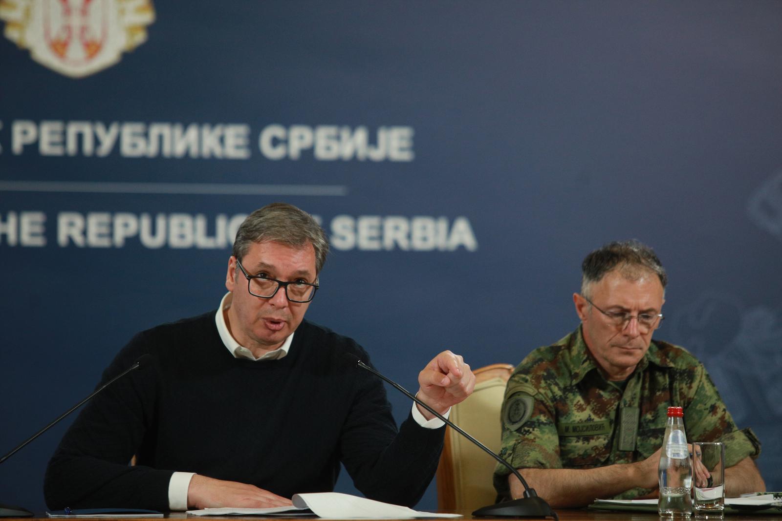 29, May, 2023, Belgrade - Regarding the situation in Kosovo and Metohija, the President of the Republic of Serbia, Aleksandar Vucic, addressed the public in the building of the General Secretariat of the President of the Republic. Aleksandar Vucic, Milan Mojsilovic. Photo: Milos Tesic/ATAImages

29, maj, 2023, Beograd - Povodom situacije na Kosovu i Metohiji, predsednik Republike Srbije Aleksandar Vucic obratio se javnosti u zgradi Generalnog sekretarijata predsednika Republike. Photo: Milos Tesic/ATAImages Photo: Milos Tesic/ATAImages/PIXSELL