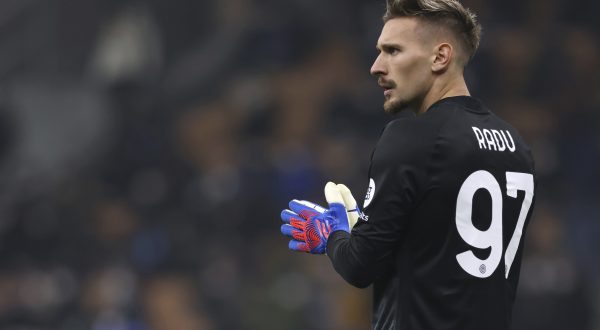 January 19, 2022, Milan, United Kingdom: Milan, Italy, 19th January 2022. Ionut Radu of FC Internazionale reacts during the Coppa Italia match at Giuseppe Meazza, Milan. Picture credit should read: Jonathan Moscrop / Sportimage(Credit Image: © Jonathan Moscrop/CSM via ZUMA Wire) (Cal Sport Media via AP Images)