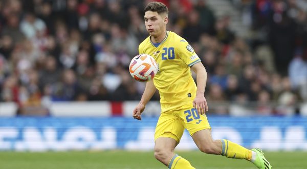 March 26, 2023, London: London, England, 26th March 2023. Georgiy Sudakov of Ukraine during the UEFA European Championship Qualifying match at Wembley Stadium, London. (Credit Image: © David Klein/CSM via ZUMA Press Wire) (Cal Sport Media via AP Images)