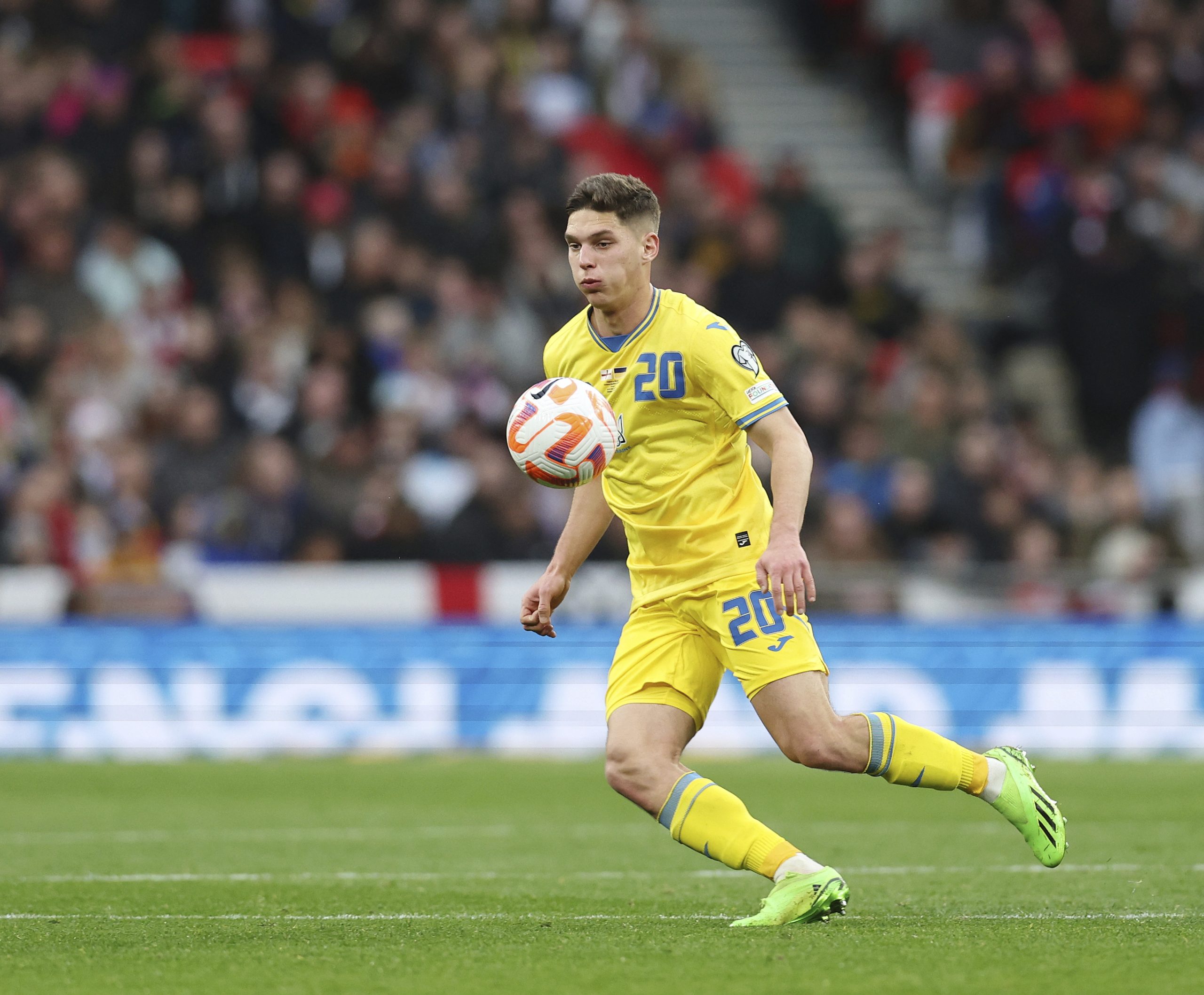 March 26, 2023, London: London, England, 26th March 2023. Georgiy Sudakov of Ukraine during the UEFA European Championship Qualifying match at Wembley Stadium, London. (Credit Image: © David Klein/CSM via ZUMA Press Wire) (Cal Sport Media via AP Images)
