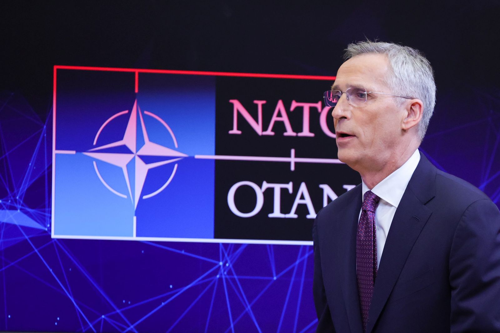 epa10690521 NATO Secretary General Jens Stoltenberg arrives at a press conference ahead of the meeting of NATO ministers of defence, at the Alliance headquarters in Brussels, Belgium, 14 June 2023. A meeting of the North Atlantic Council (NAC) at the level of Defence Ministers will take place on 15-16 June 2023 at the NATO Headquarters in Brussels.  EPA/OLIVIER MATTHYS