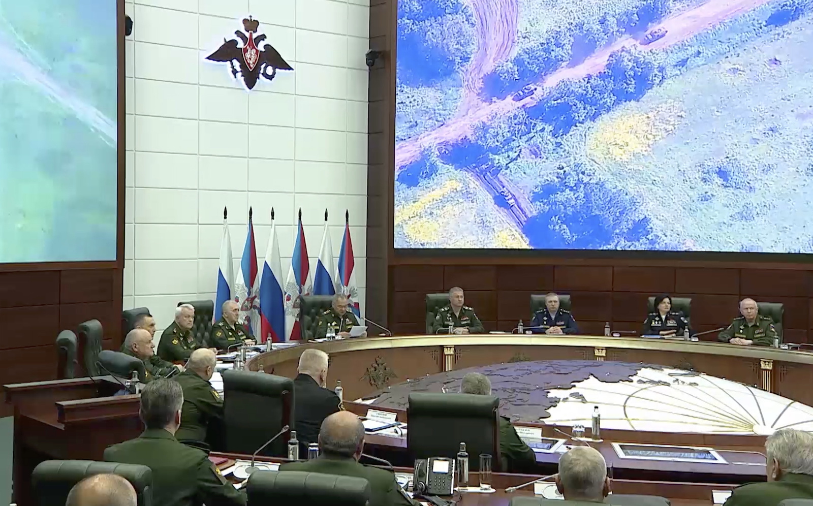 epa10702475 A handout photo made available by the Russian Defence ministry press-service shows Russian Defence Minister General of the Army Sergei Shoigu (C) delivers his speech during a meeting of the Collegium of the Russian Defense Ministry in Moscow, Russia, 20 June 2023. â€™Ukraine plans to strike at the Crimea and Russian territory with Himars and Storm Shadow missiles. The use of these missiles outside the special operation zone will mean the full involvement of the United States and Britain in the conflict and will entail immediate strikes on the decision-making centers in Ukraine.â€™ Russian Defence minister Sergei Shoigu said.  EPA/RUSSIAN DEFENCE MINISTRY PRESS SERVICE / HANDOUT HANDOUT EDITORIAL USE ONLY/NO SALES HANDOUT EDITORIAL USE ONLY/NO SALES