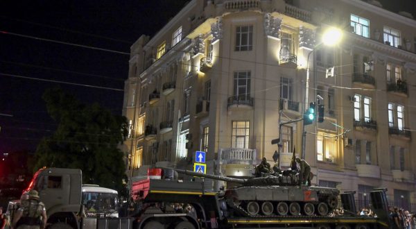 epa10710226 Private military company (PMC) Wagner Group servicemen prepare to leave downtown Rostov-on-Don, southern Russia, 24 June 2023. Security and armoured vehicles were deployed after the Chief of the private military company (PMC) Wagner Group said in a video that his troops had occupied the building of the headquarters of the Southern Military District, demanding a meeting with Russia's defense chiefs. The President of Belarus held talks with the head of the Wagner group, as a result of which he accepted a proposal to stop the movement of the group's fighters across Russia, the press service of the President of Belarus reported. The Chief of Wagner Group has said that columns of his group will return to field camps.  EPA/ARKADY BUDNITSKY