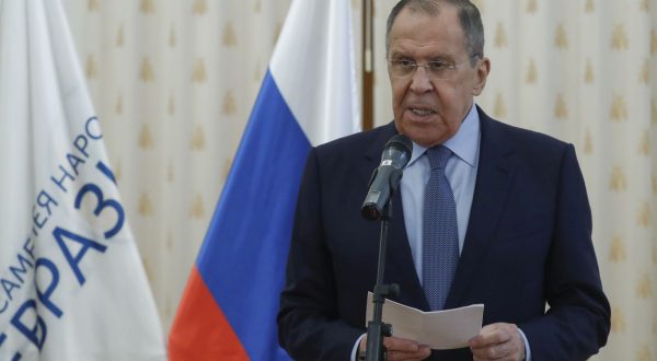 epa10719051 Russian Foreign Minister Sergei Lavrov delivers his speech during the opening of the National Center for Public Diplomacy of the Shanghai Cooperation Organization (SCO) in Moscow, Russia, 30 June 2023. Lavrov confirmed Iran's full-scale admission to the SCO is scheduled for 04 July at the Council of Heads of State of the organization.  EPA/MAXIM SHIPENKOV