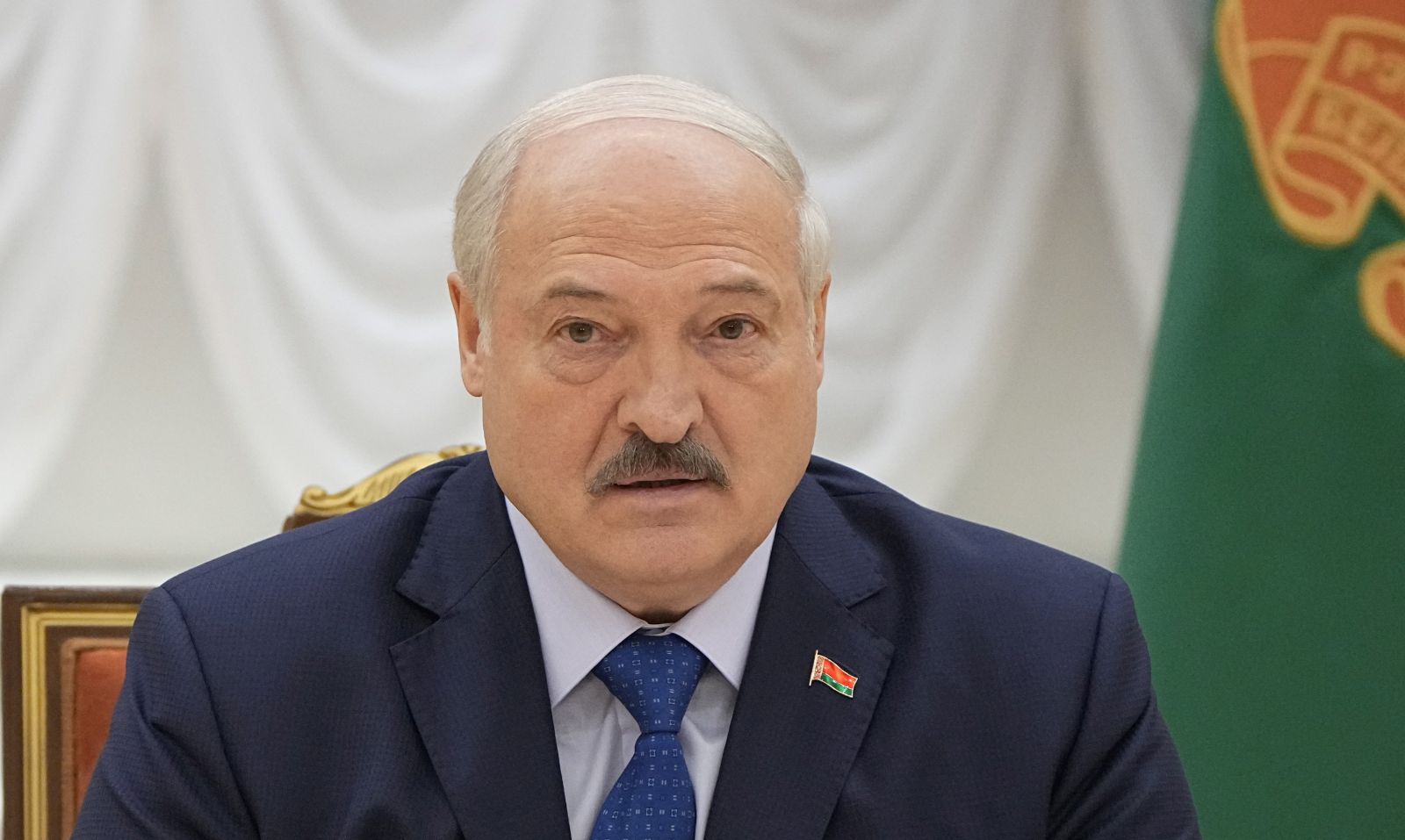 epa10729532 Belarusian President Alexander Lukashenko attends a meeting with foreign journalists, in Minsk, Belarus, 06 July 2023. 'Nuclear weapons deployment sites were completely ready a month ago. Most of them were moved and are in Belarus. By the end of the year, for sure, but I think we will completely move the warheads that are intended for this much earlier', Lukashenko said on 06 July at a meeting with foreign and Belarusian journalists in Minsk. The Belarusian president also said he was ready to use Wagner PMC in the republic, and stated that the issue of relocation of Wagner PMC to Belarus has not yet been resolved.  EPA/STRINGER