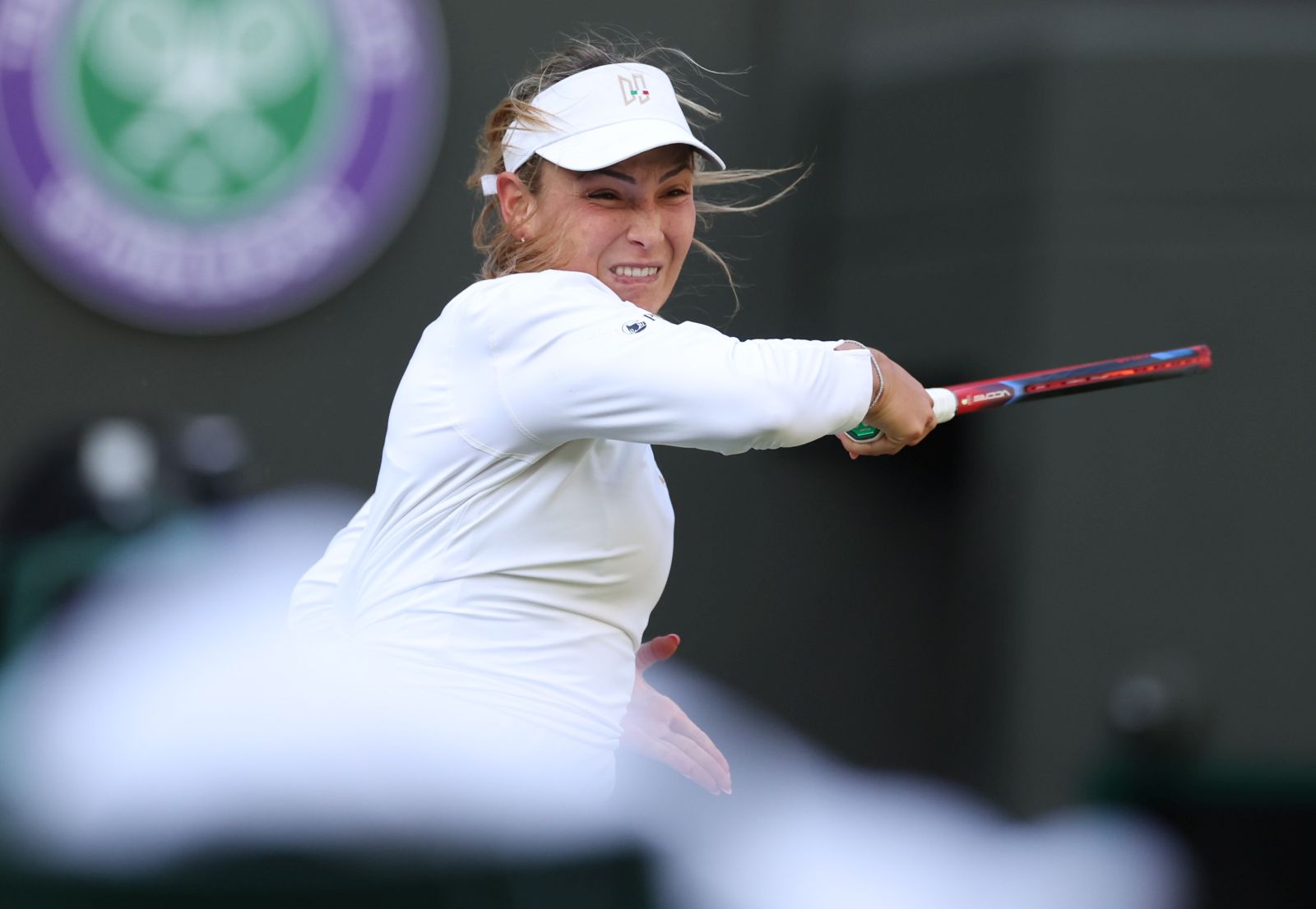 epa10730459 Donna Vekic of Croatia in action during her Women's Singles 2nd round match against Sloane Stephens of USA at the Wimbledon Championships, Wimbledon, Britain, 06 July 2023.  EPA/ISABEL INFANTES   EDITORIAL USE ONLY