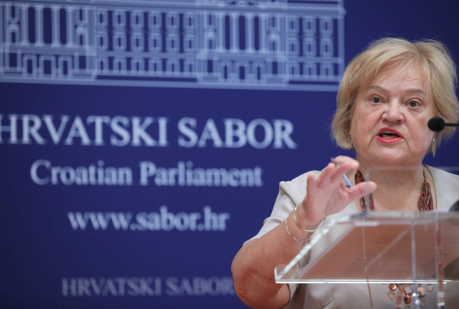 Zagreb,10.7.2023.- Saborska zastupnica Anka Mrak Taritaš održala je konferenciju za medije s temom "Zakon o pomorskom dobru -Vlada stvara još veći nered i otvara prostor za korupciju i devastaciju". foto HINA/Tomislav PAVLEK/tp