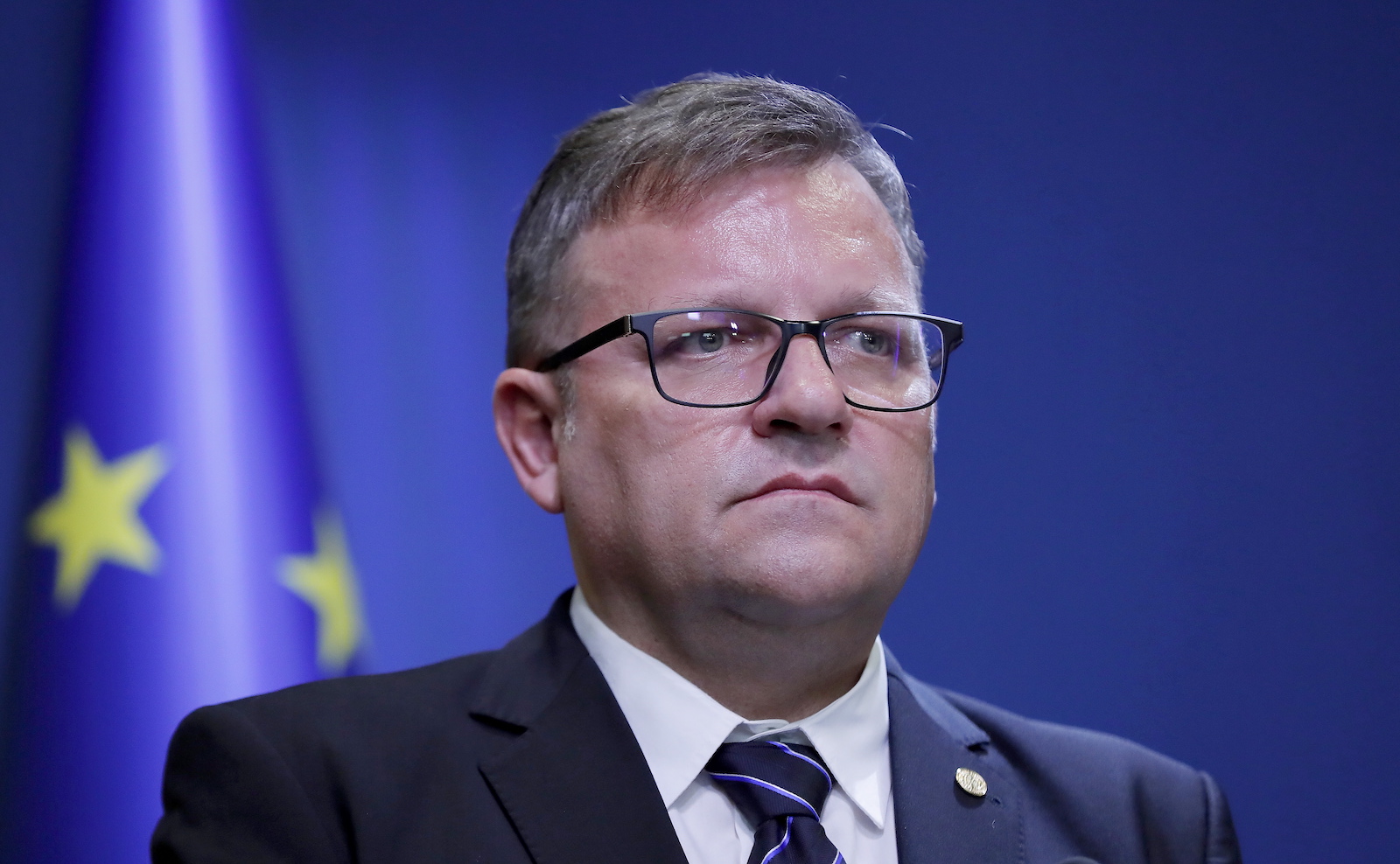 epa10743562 (FILE) - Romania's Minister of Labour and Social Protection Marius Budai during a press conference at the Government headquarters, in Bucharest, Romania, 12 June 2023 (issued 13 July 2023). Romania's Labour Minister Marius Budai resigned amid an elderly care facilities scandal, the announcement of the resignation was made on 13 July 2023 by Romanian Prime Minister Ciolacu at the beginning of a government meeting. Prosecutors from the anti-organized crime agency (DIICOT) and Romanian police searched dozens of homes of individuals as part of an investigation into the mistreatment and exploitation of elderly and disabled people from elderly care facilities and nursing homes near Bucharest. DIICOT inquiry showed that the victims were subjected to inhumane treatments or degrading treatment, were not given sufficient food and adequate medical treatment, or were pushed into forced labor. The National Authority for Consumer Protection (ANPC) closed on 06 July 2023, one of the residential centers intended for adults with disabilities or in vulnerable situations, from Ilfov county, and temporarily stopped the activity in two other centers that were checked by DIICOT personnel. All the elderly care centers around the country are subject of government agency inspections.  EPA/ROBERT GHEMENT