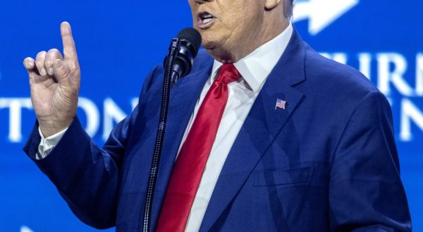 epa10748692 Former US President Donald J. Trump delivers remarks during the Turning Point Action Conference in West Palm Beach, Florida, USA, 15 July 2023. Turning Point Action is a conservative organization founded in 2019, its mission is to embolden the conservative base through grassroots activism and provide voters with resources to elect conservative leaders.  EPA/CRISTOBAL HERRERA-ULASHKEVICH