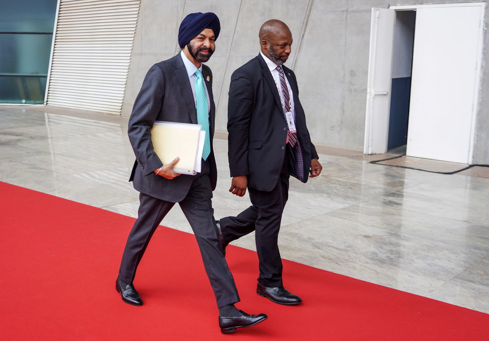 epa10751328 World Bank President Ajay Banga (L) arrives for the third G20 Finance Ministers and Central Bank Governors (FMCBG) meeting, in Gandhinagar, capital of Gujarat state, India, 17 July 2023. The Third G20 Finance Ministers and Central Bank Governors meeting under the Indian G20 Presidency takes place between 17 and 18 July 2023.  EPA/SIDDHARAJ SOLANKI
