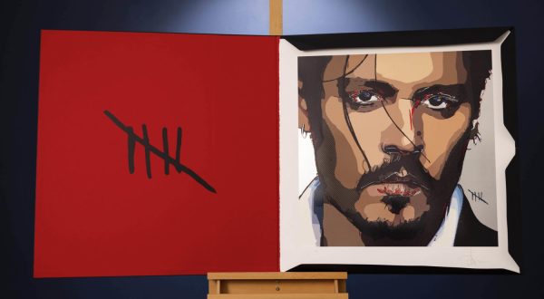 EMBARGOED TO 1700 THURSDAY JULY 20
EDITORIAL USE ONLY
A self-portrait by Johnny Depp titled ‘Five’ is unveiled at Castle Fine Art in London ahead of prints being available to buy online and in nationwide UK galleries from today. Issue date: Thursday July 20, 2023. PA Photo. The new addition to Depp’s ‘Friends & Heroes’ series is on sale for 13 days only (a number significant to the artist) and priced from £1,950. For every artwork sold, a donation will go directly to Mental Health America. Photo credit should read: David Parry/PA Wire.