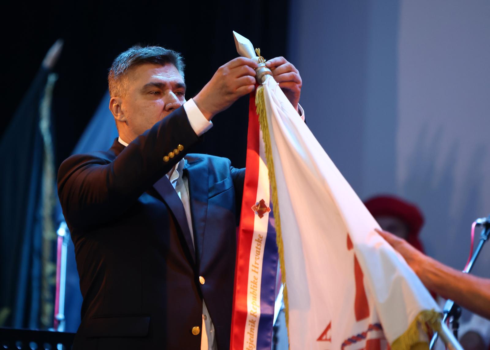 01.07.2023., Tomislavgrad, Bosna i Hercegovina - Svecana akademija povodom obiljezavanja 31. obljetnice brigade "kralj Tomislav". Predsjednik Republike Hrvatske Zoran Milanovic odlikovao je brigadu "kralj Tomislav" Redom Nikole Subica Zrinskog. Photo: Denis Kapetanovic/PIXSELL