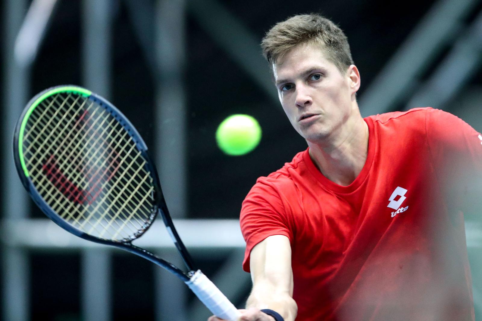 02.03..2020., Zagreb, Dom Sportova - Trening hrvatske Davis Cup reprezentacije u dvorani II Doma sportova. Nino SerdarusicrPhoto: Igor Kralj/PIXSELLrr