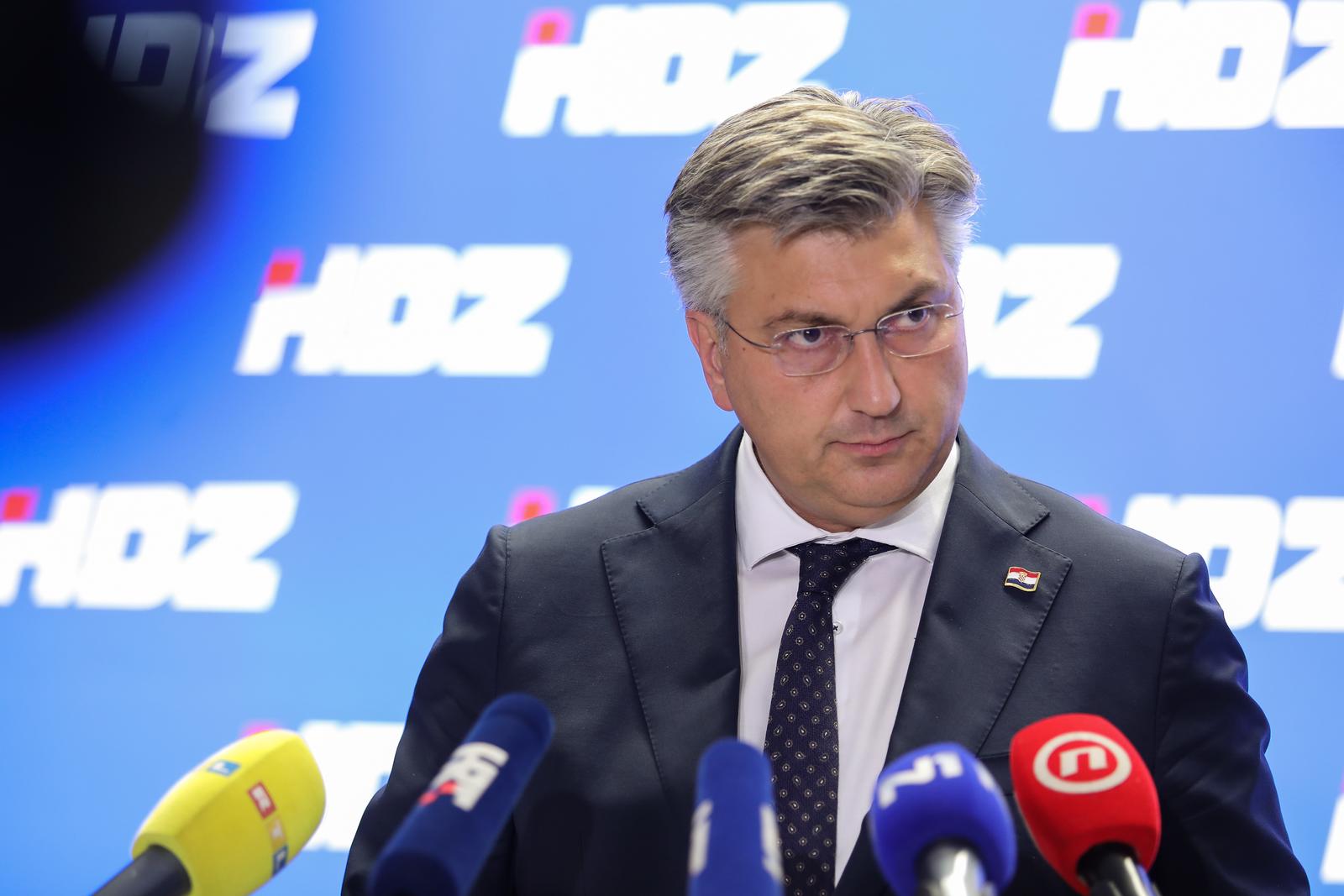 03.07.2023., Zagreb - Nakon sjednice Sireg predsjednistva HDZ-a premijer Andrej Plenkovic dao je izjavu za medije.  Photo: Tomislav Miletic/PIXSELL