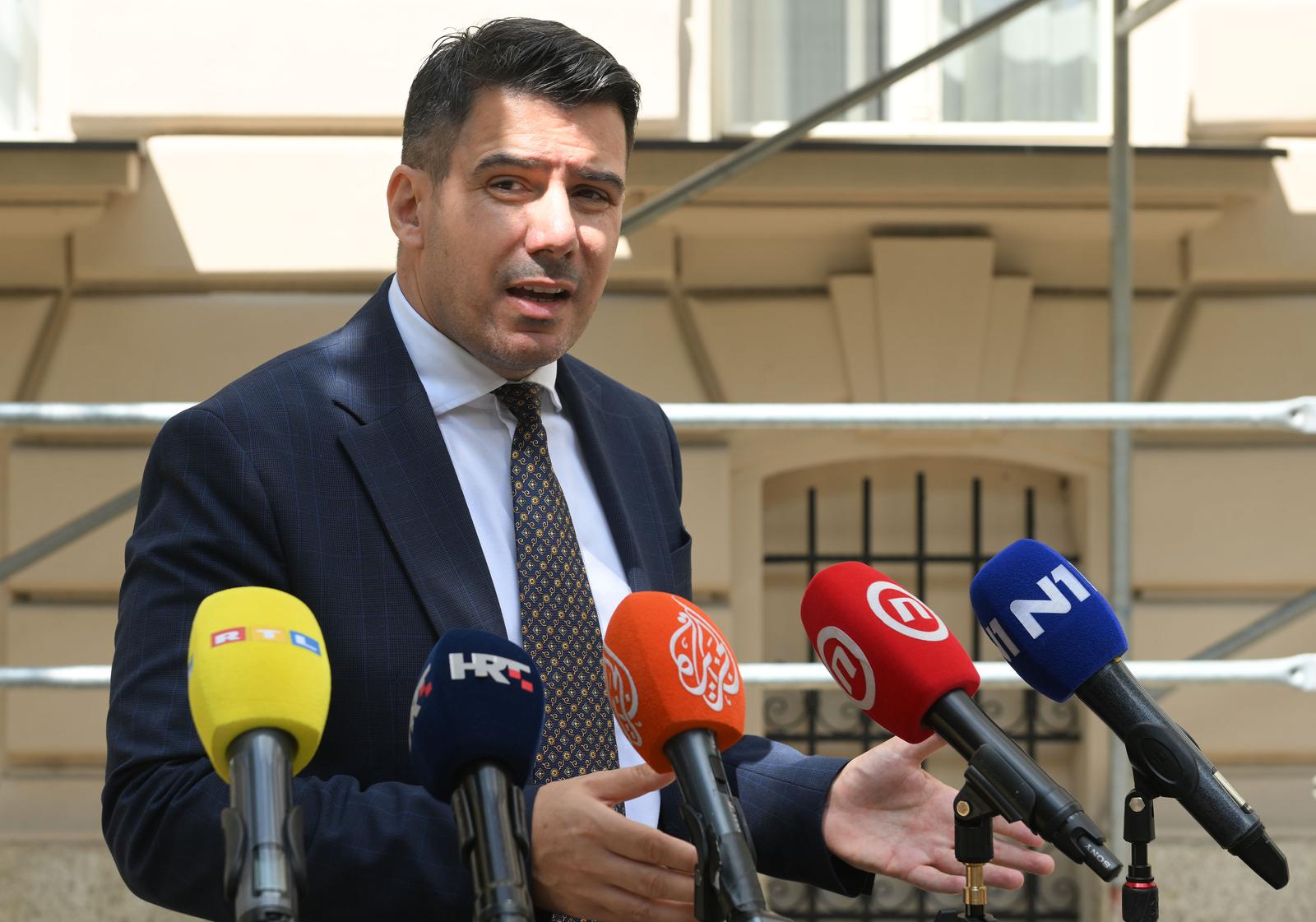 5.7.2023., Zagreb - Ispred zgrade DORH-a saborski zastupnik MOST-a Nikola Grmoja  odrzao je konferenciju za medije. Photo: Davorin Visnjic/PIXSELL