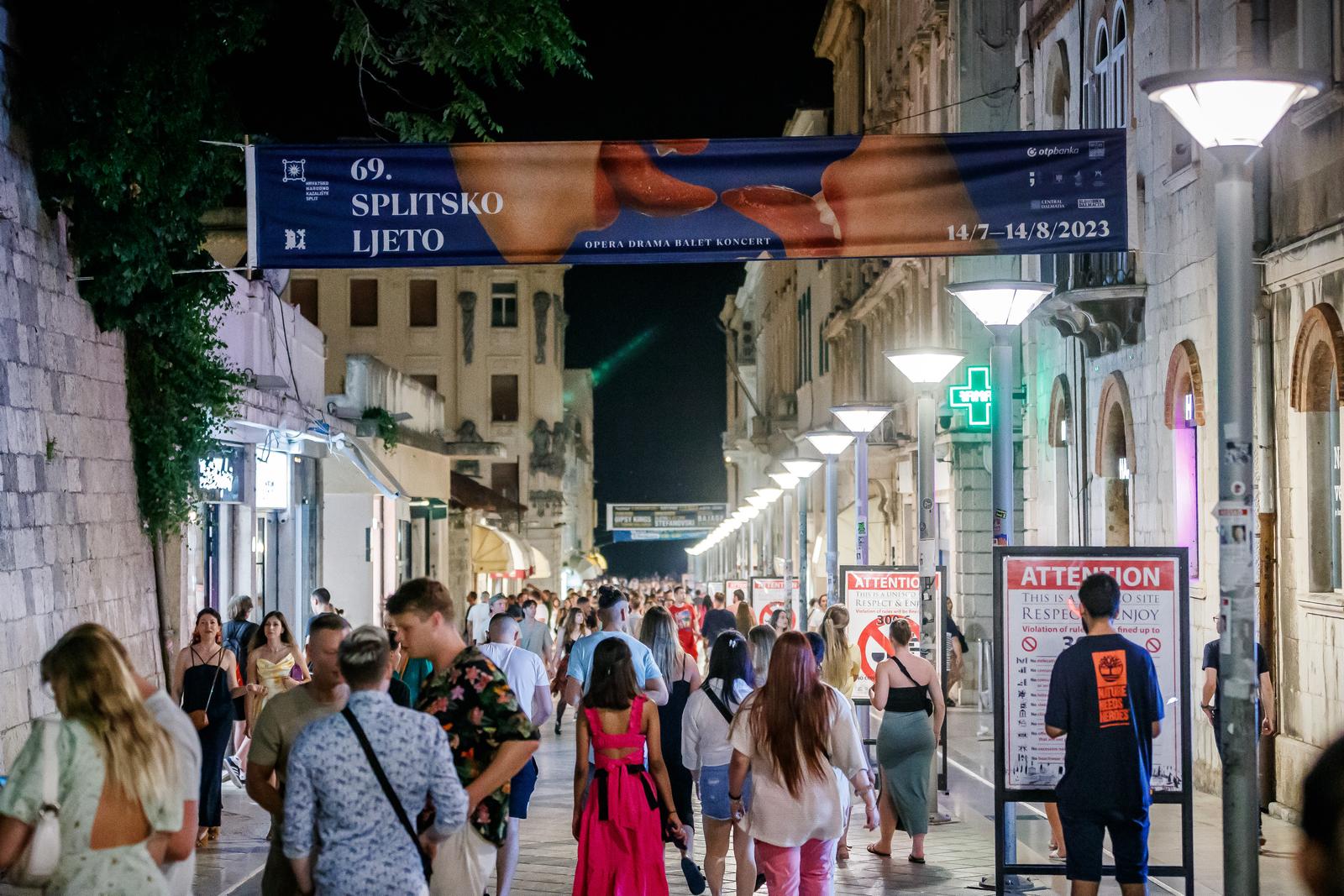 06.07.2023., Split - Plakat 69 Splitskog Ljeta na procelju HNK Split. Photo: Zvonimir Barisin/PIXSELL
