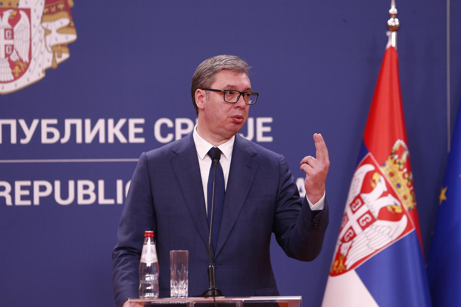 10, July, 2023, Belgrade - Statements for the media by the President of the Republic of Serbia, Aleksandar Vucic, and the President of Montenegro, Jakov Milatovic. Aleksandar Vucic. Photo: Amir Hamzagic/ATAImages

10, jul, 2023, Beograd - Izjave za medije predsednika Republike Srbije Aleksandra Vucica i predsednika Crne Gore Jakova Milatovica.  Photo: Amir Hamzagic/ATAImages/PIXSELL