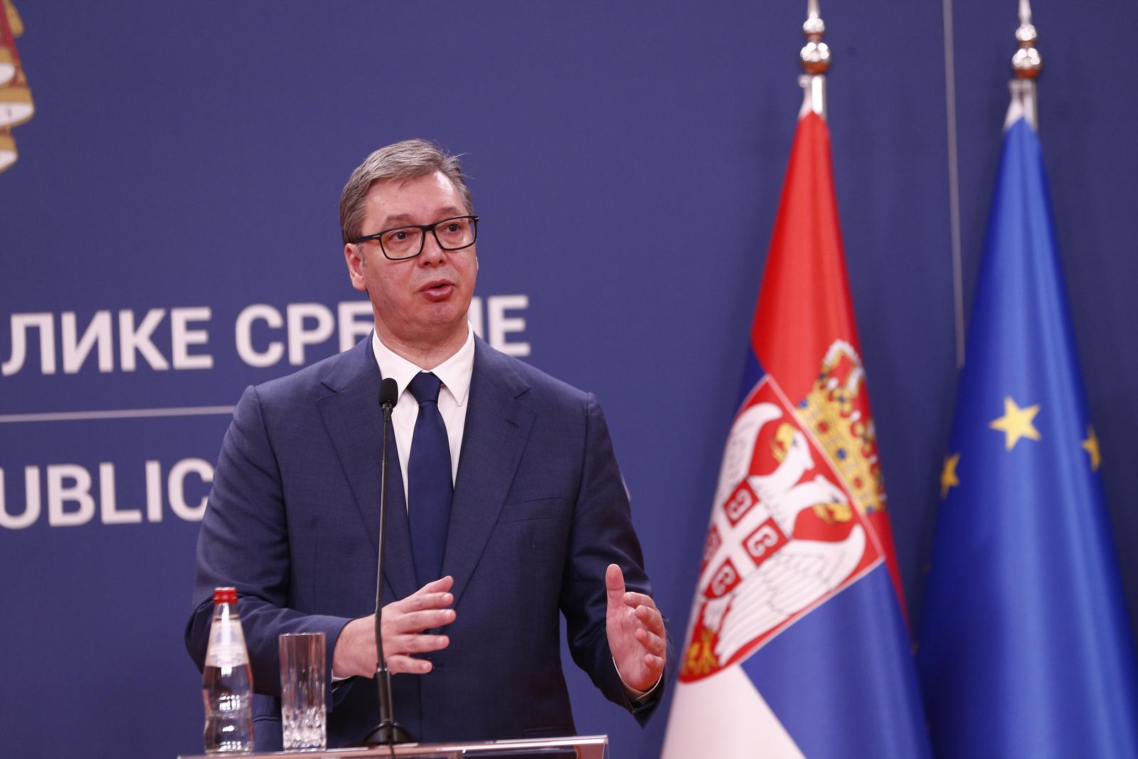 10, July, 2023, Belgrade - Statements for the media by the President of the Republic of Serbia, Aleksandar Vucic, and the President of Montenegro, Jakov Milatovic. Aleksandar Vucic. Photo: Amir Hamzagic/ATAImages

10, jul, 2023, Beograd - Izjave za medije predsednika Republike Srbije Aleksandra Vucica i predsednika Crne Gore Jakova Milatovica.  Photo: Amir Hamzagic/ATAImages/PIXSELL
