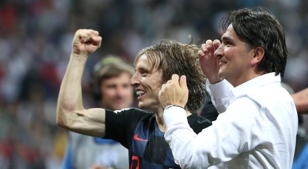 11.07.2018., stadion Luznjiki, Moskva, Rusija - Svjetsko nogometno prvenstvo 2018., polufinale, Hrvatska - Engleska. Hrvatska rezultatom 2:1 poslala Engleze kuci, u finalu ih ceka Francuska. Kapetan Luka Modric i izbornik Zlatko Dalic. Photo: Igor Kralj/PIXSELL
