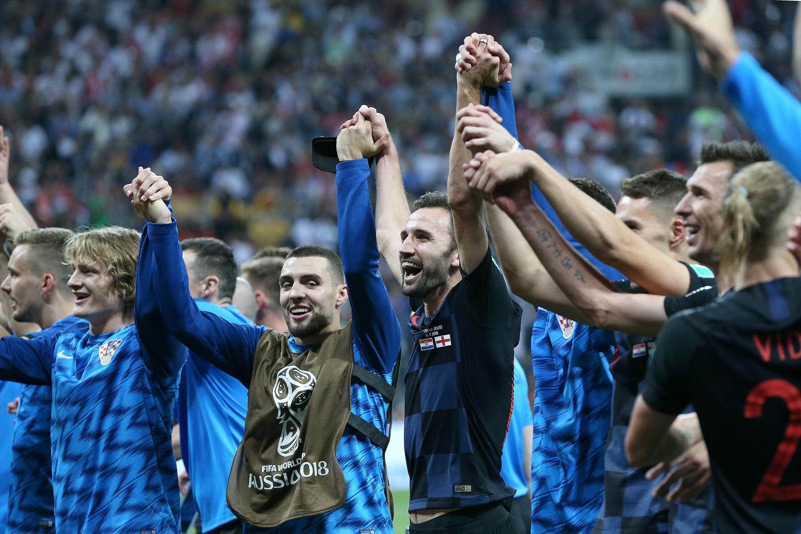 11.07.2018., stadion Luznjiki, Moskva, Rusija - Svjetsko nogometno prvenstvo 2018., polufinale, Hrvatska - Engleska. Hrvatska rezultatom 2:1 poslala Engleze kuci, u finalu ih ceka Francuska.  Mateo Kovacic, Milan Badelj. Photo: Igor Kralj/PIXSELL