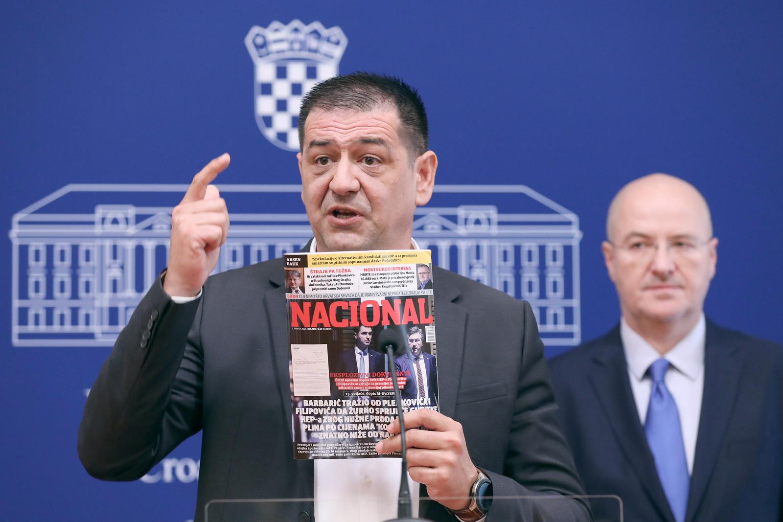 11.07.2023., Zagreb - Na konferenciji za medije odrzanoj u Saboru o slucaju HEP govorili su Mario Radic i  Daniel Spajic. Photo: Patrik Macek/PIXSELL