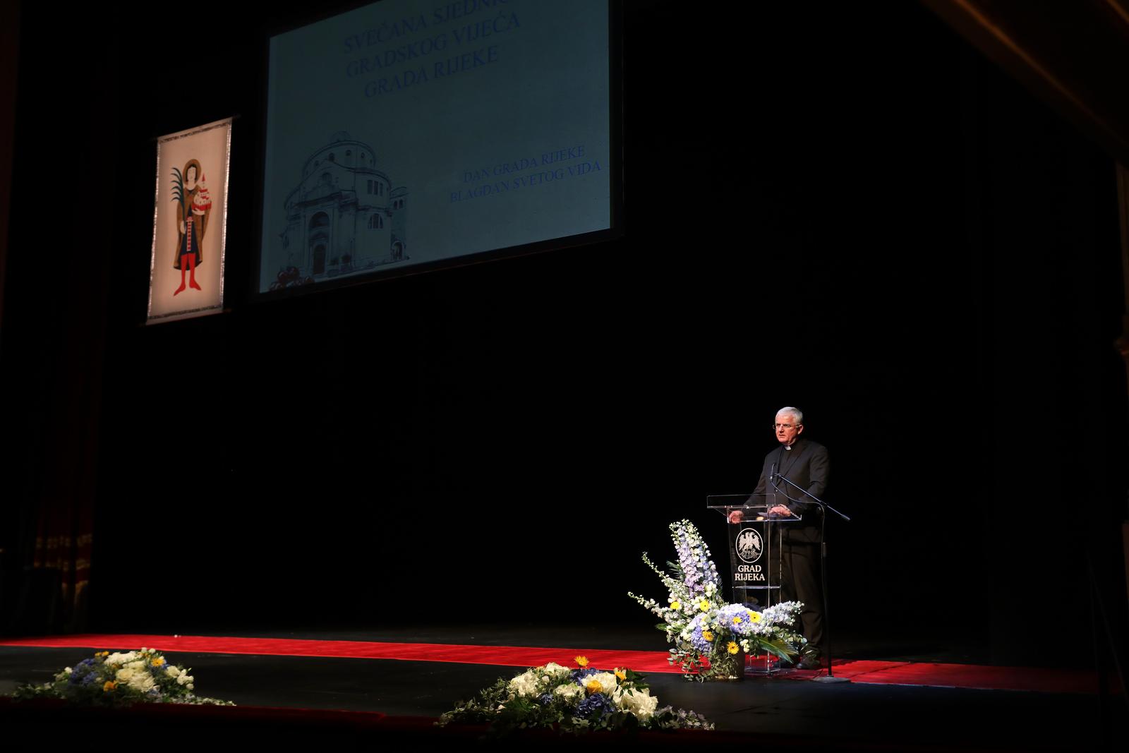 12.06.2023., Rijeka - Svecana sjednica Gradskog vijeca Grada Rijeke odrzana je u Hrvatskom narodnom kazalistu Ivan pl Zajc povodom proslave Dana grada i blagdana svetog Vida. nadbiskup Mate Uzinic Photo: Goran Kovacic/PIXSELL