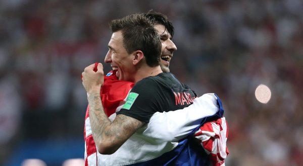 11.07.2018., stadion Luznjiki, Moskva, Rusija - Svjetsko nogometno prvenstvo 2018., polufinale, Hrvatska - Engleska. Hrvatska rezultatom 2:1 poslala Engleze kuci, u finalu ih ceka Francuska. Vedran Corluka, Mario Mandzukic. Photo: Igor Kralj/PIXSELL