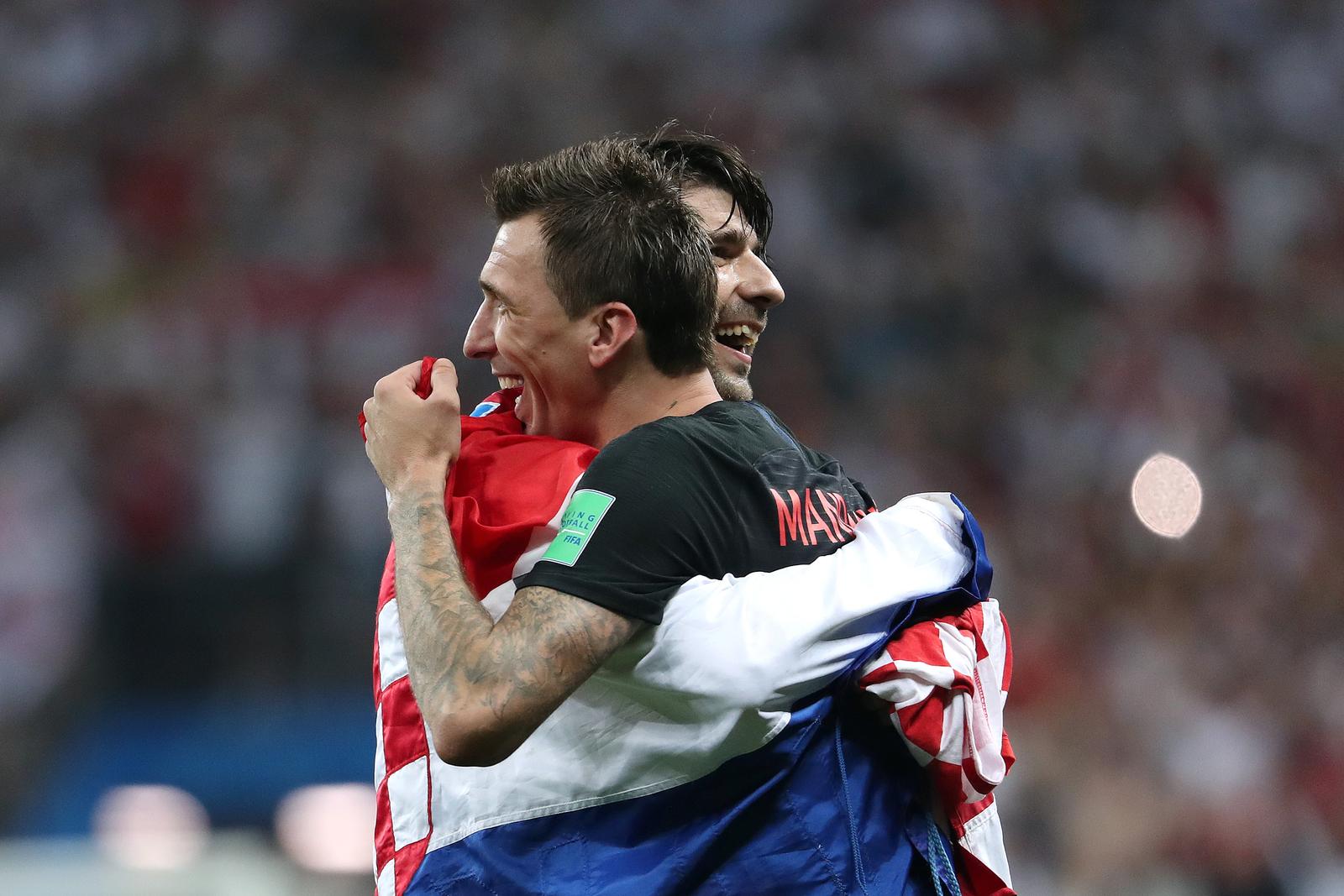 11.07.2018., stadion Luznjiki, Moskva, Rusija - Svjetsko nogometno prvenstvo 2018., polufinale, Hrvatska - Engleska. Hrvatska rezultatom 2:1 poslala Engleze kuci, u finalu ih ceka Francuska. Vedran Corluka, Mario Mandzukic. Photo: Igor Kralj/PIXSELL