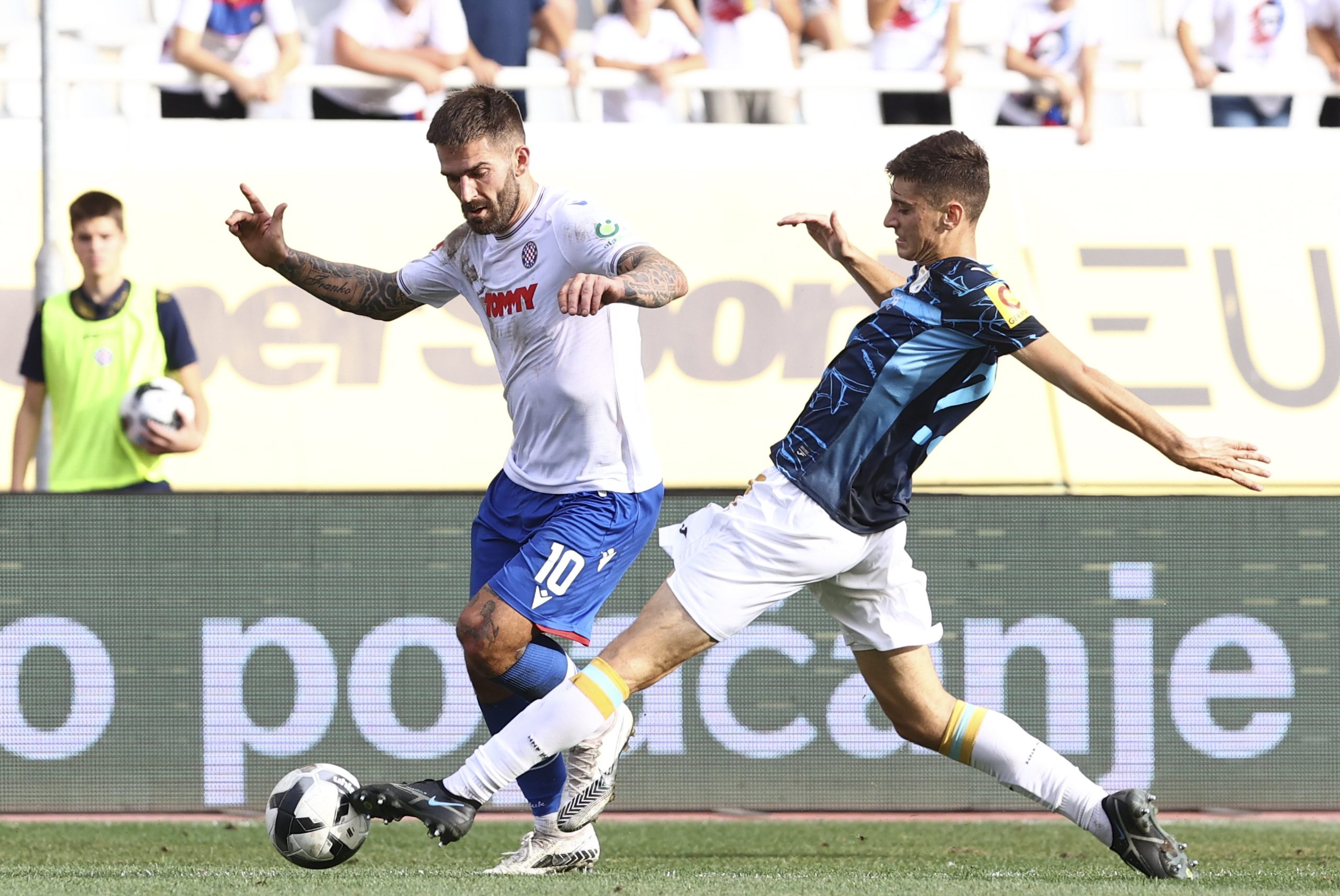 14.09.2022., stadion Poljud, Split - SuperSport HNL, 02. kolo, HNK Hajduk - HNK Rijeka. Marko Livaja, Veldin Hodza   Photo: Miroslav Lelas/PIXSELL