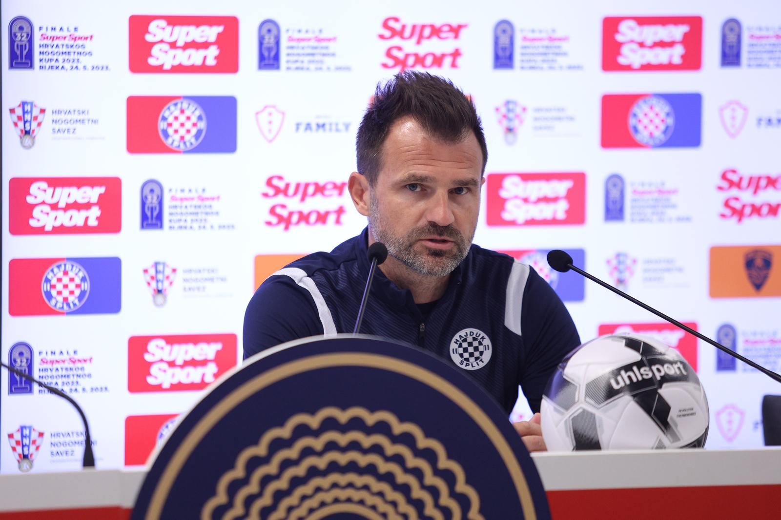 23.5.2023., Rijeka -  Konferencija za medije nogometnog kluba HNK Hajduk uoci utakmice finala SuperSport Hrvatskog nogometnog kupa protiv Sibenika. Trener Hajduka Ivan Leko Photo: Nel Pavletic/PIXSELL