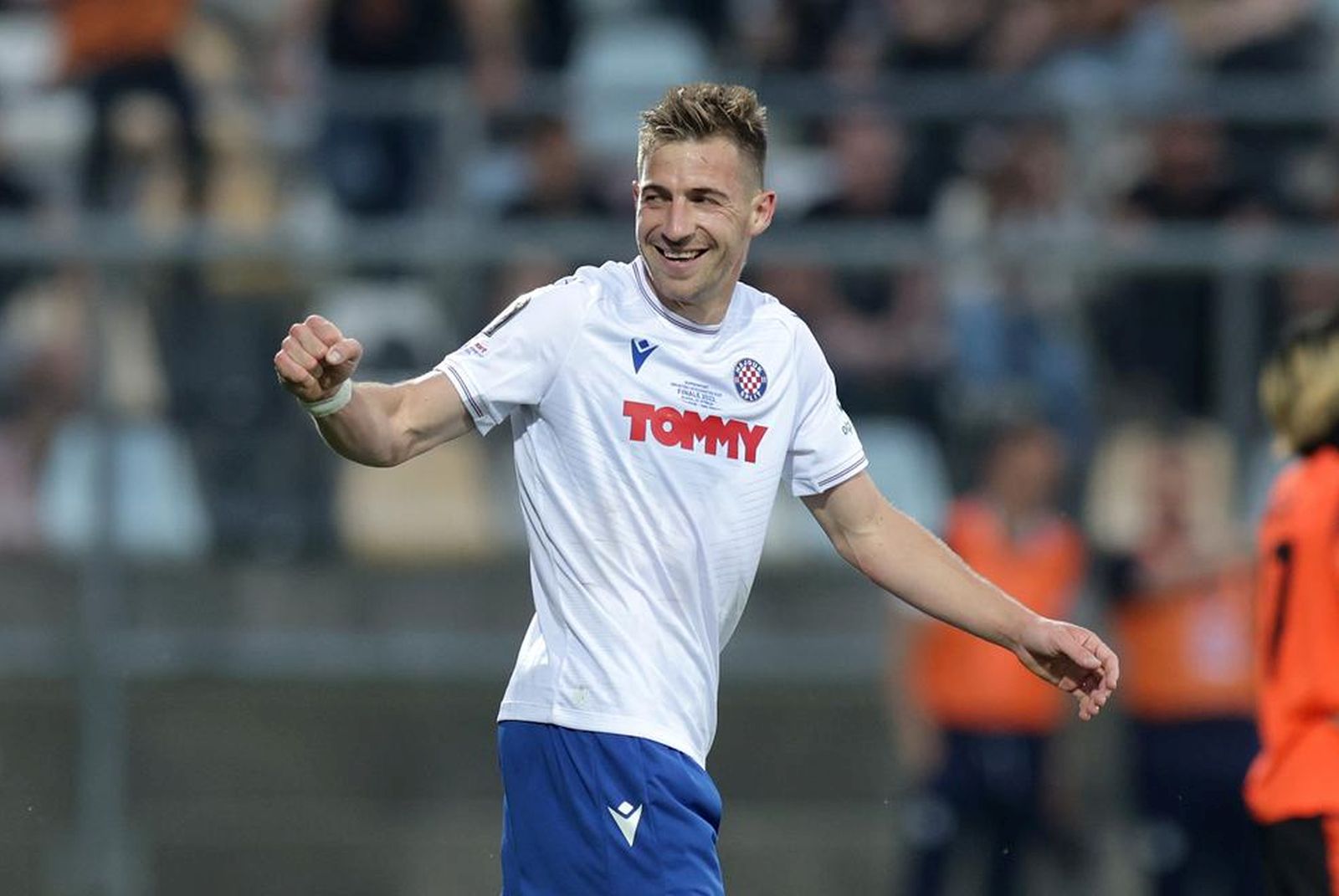 24.05.2023., stadion HNK Rijeka, Rijeka - Finalna utakmica SuperSport Hrvatskog nogometnog kupa, HNK Hajduk - HNK Sibenik. Nogometasi Hajduka slave pogodak Darija Melnjaka za 1:0. Dario Melnjak Photo: Luka Stanzl/PIXSELL