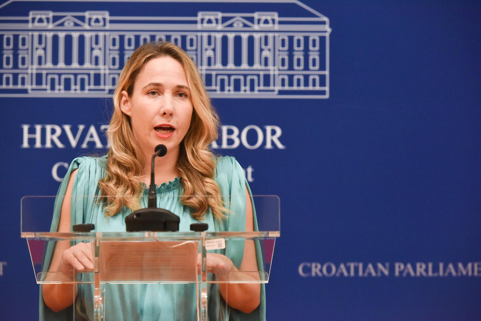 25.7.2023., Zagreb - U Hrvatskom saboru Marija Selak Raspudic zastupnica stranke Most odrzala je konferenciju za medije. Photo: Davorin Visnjic/PIXSELL