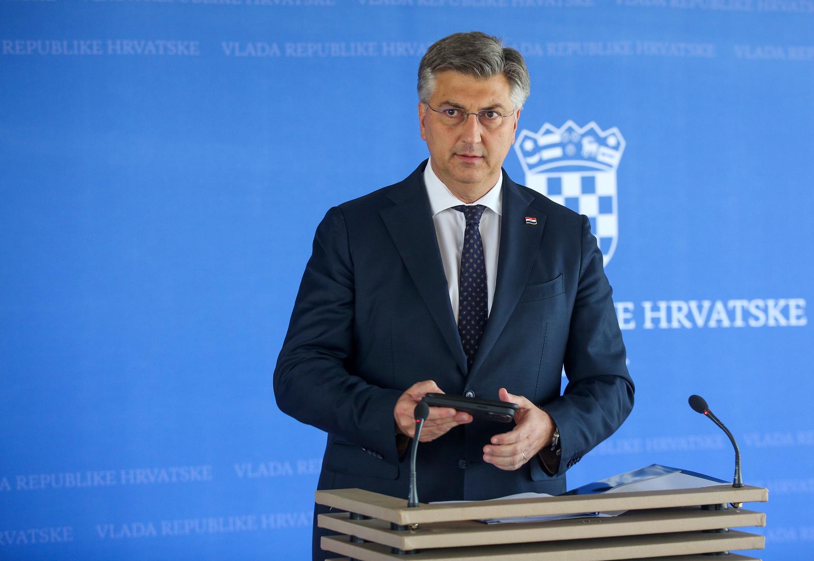 27.07.2023., Zagreb - Nakon sjednice Vlade premijer Andrej Plenkovic dao je izjavu za medije Photo: Zeljko Hladika/PIXSELL