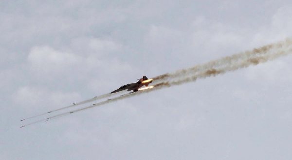 epa10766446 A handout photo made available by the Iranian army office on 24 July 2023 shows, Iranian jet fighter during Iranian Air Forces military drill in central part of Iran. Iranian army started a two-day Air Forces military drill on Sunday 23 July.  EPA/IRANIAN ARMY OFFICE / HANDOUT  HANDOUT EDITORIAL USE ONLY/NO SALES