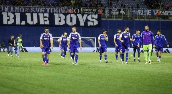 Zagreb, 25.07.2023 - Prvi susret 2. pretkola nogometne Lige prvaka između GNK Dinama i FC Astane. Na slici igrači Dinama slave pobjedu.
foto HINA/ Damir SENČAR/ ds