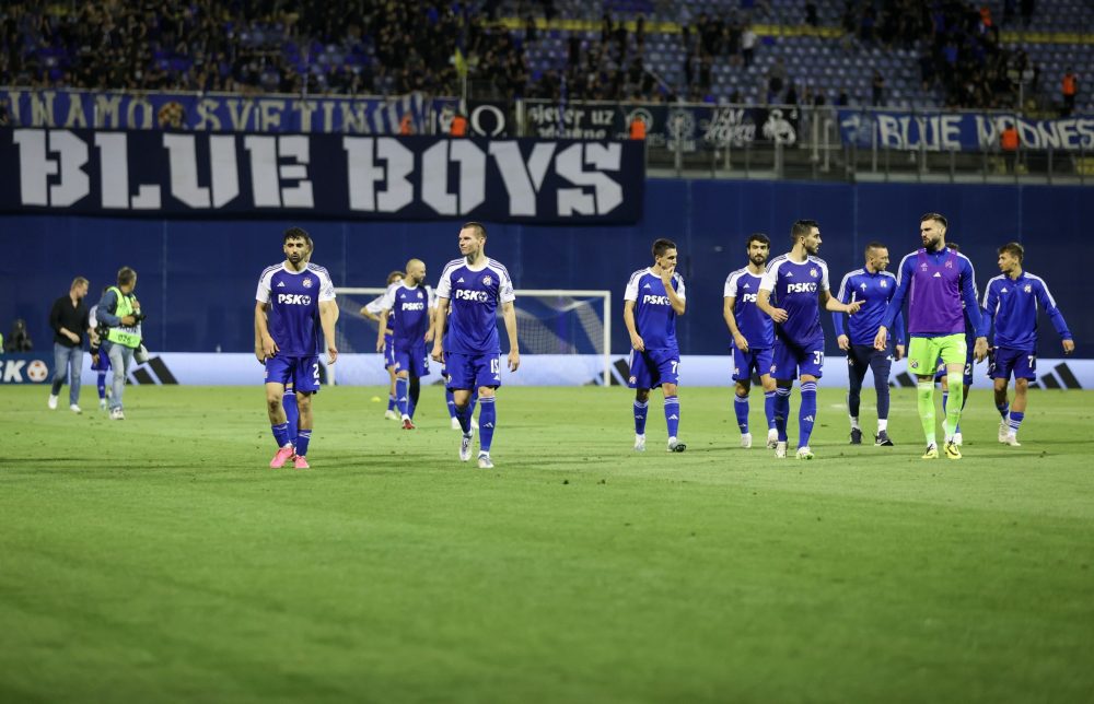 Zagreb, 25.07.2023 - Prvi susret 2. pretkola nogometne Lige prvaka između GNK Dinama i FC Astane. Na slici igrači Dinama slave pobjedu.
foto HINA/ Damir SENČAR/ ds