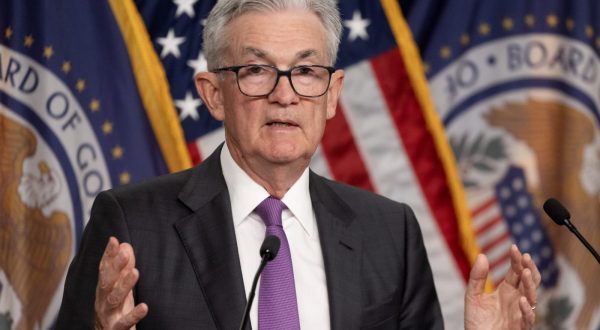 epa10770233 US Federal Reserve Board Chairman Jerome Powell holds a news conference after a Federal Open Market Committee meeting, at the William McChesney Martin Jr. Federal Reserve Board Building in Washington, DC, USA, 26 July 2023. Powell announced a 0.25 percentage point interest rate increase.  EPA/MICHAEL REYNOLDS